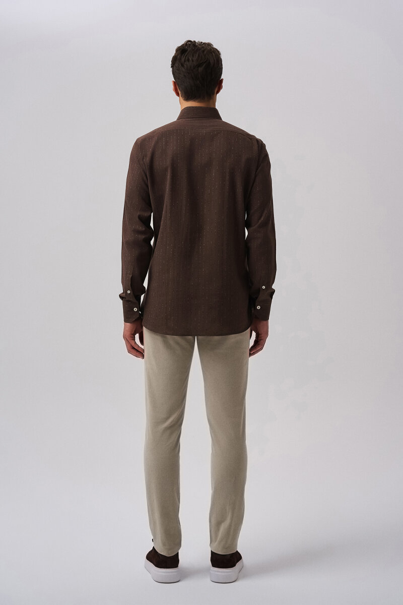 Bisse Studio Erkek Uzun Kollu Pamuk Kahve Cepsiz Gömlek - 3