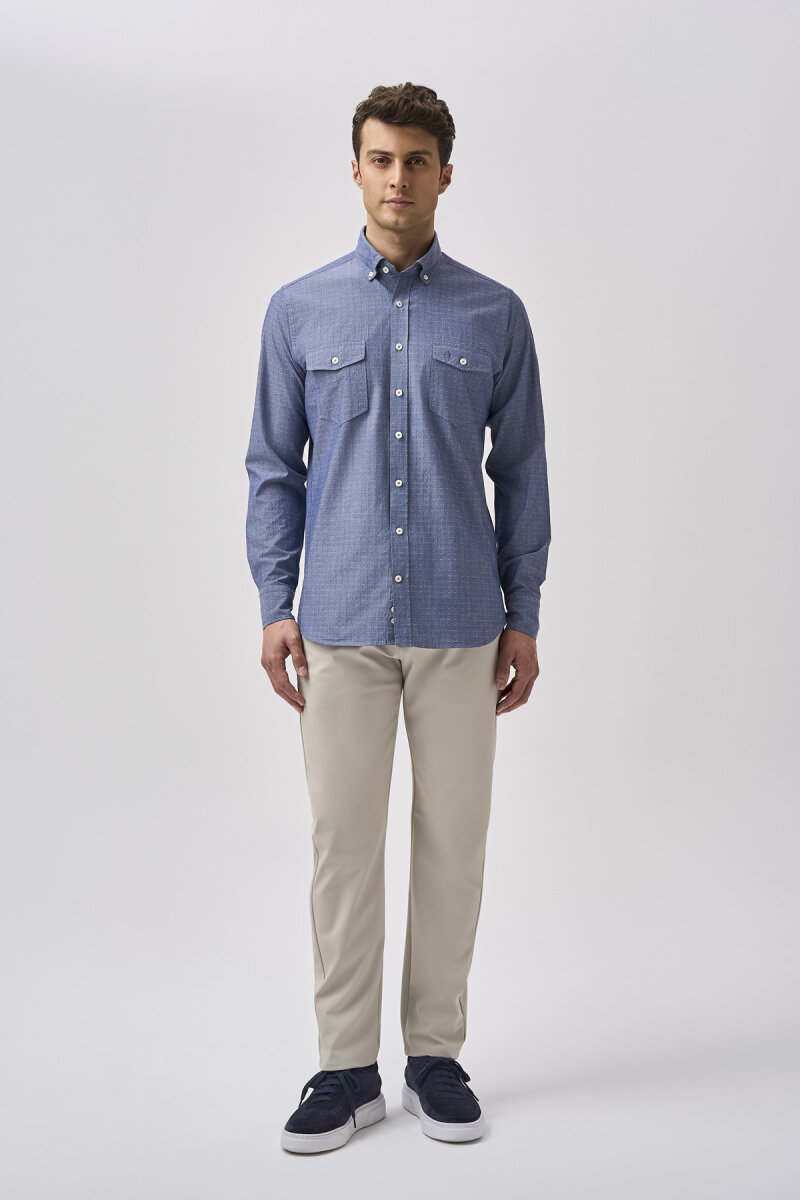 Bisse Studio Erkek Uzun Kollu Regular Fit Çift Cepli Lacivert Gömlek