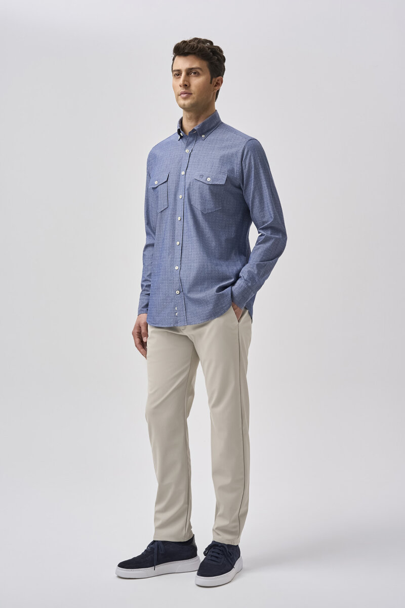 Bisse Studio Erkek Uzun Kollu Regular Fit Çift Cepli Lacivert Gömlek (1)