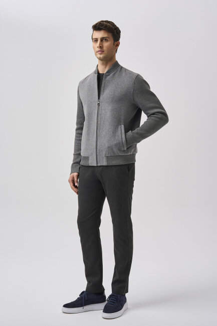 Bisse Studio Örgü Detaylı Çıtçıtlı Ribanalı Gri Mont (1)