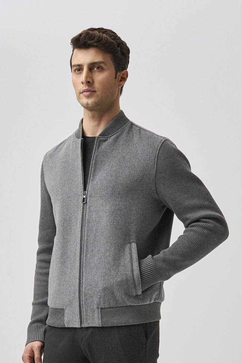 Bisse Studio Örgü Detaylı Çıtçıtlı Ribanalı Gri Mont - 5