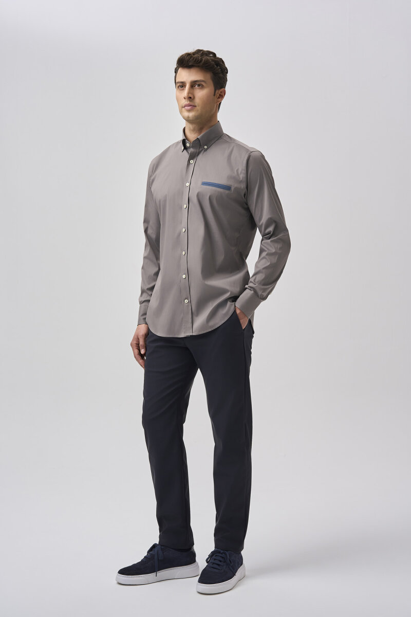 Bisse Studio Uzun Kollu Paşa Yaka Fleto Cep Erkek Gömlek - 2