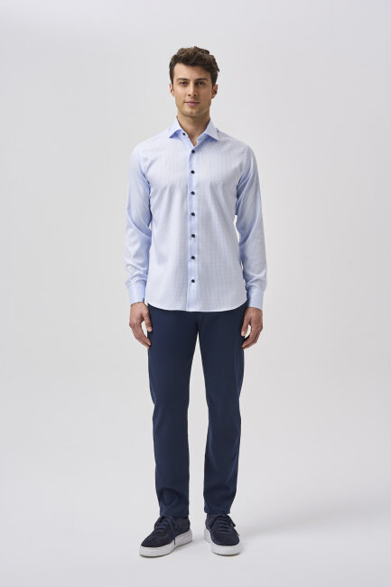 Bisse Studio Uzun Kollu Regular Fit İtalyan Yaka Cepsiz Erkek Açık Mavi Gömlek - 1