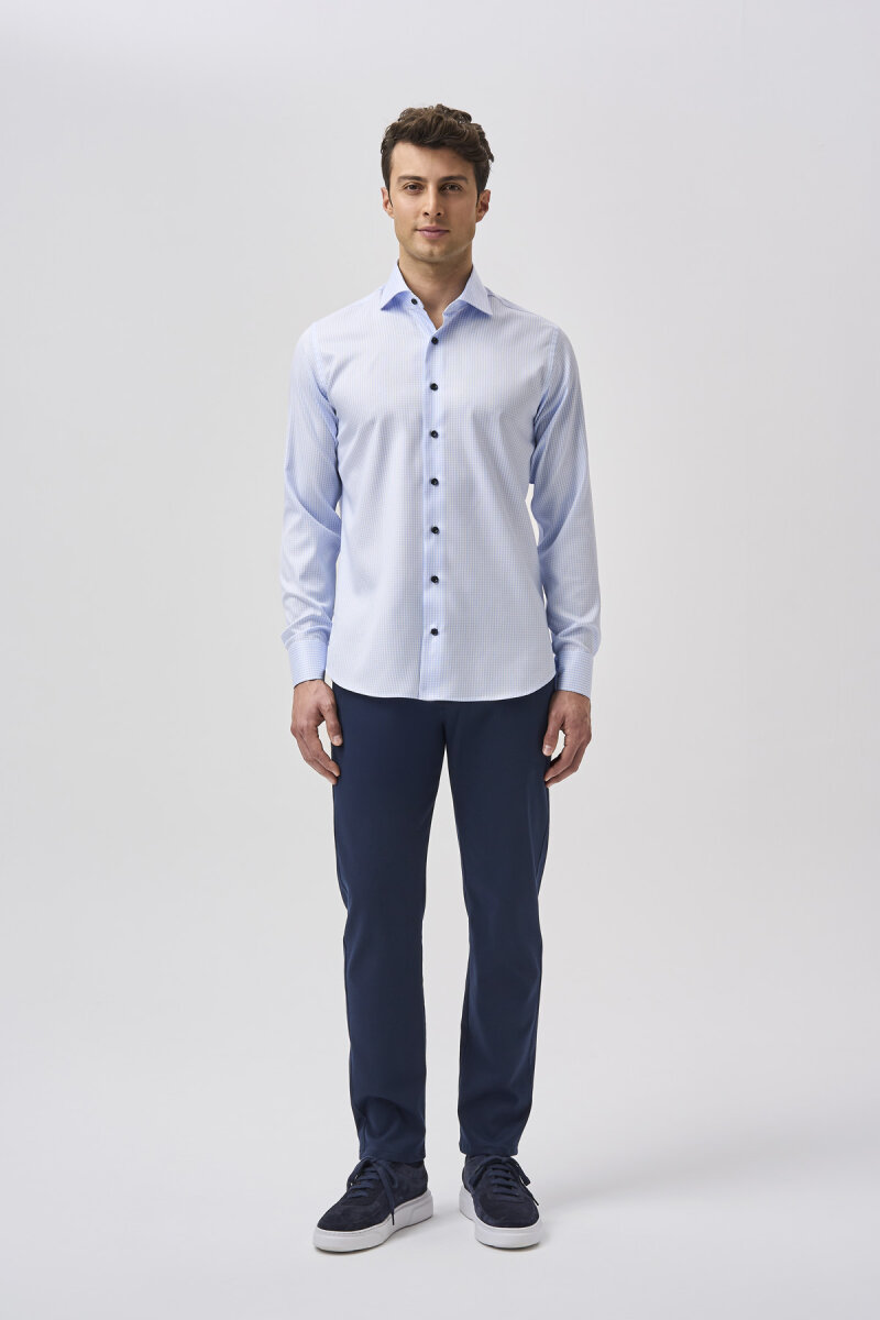 Bisse Studio Uzun Kollu Regular Fit İtalyan Yaka Cepsiz Erkek Açık Mavi Gömlek