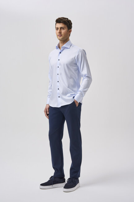 Bisse Studio Uzun Kollu Regular Fit İtalyan Yaka Cepsiz Erkek Açık Mavi Gömlek - 2