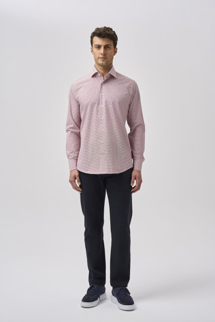 Bisse Studio Uzun Kollu Regular Fit İtalyan Yaka Cepsiz Erkek Bordo Gömlek