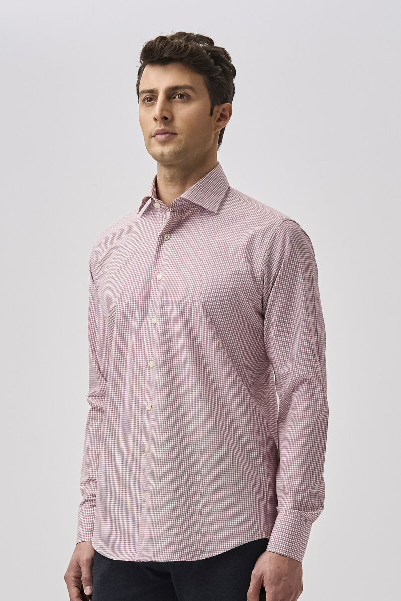 Bisse Studio Uzun Kollu Regular Fit İtalyan Yaka Cepsiz Erkek  Bordo Gömlek - 5