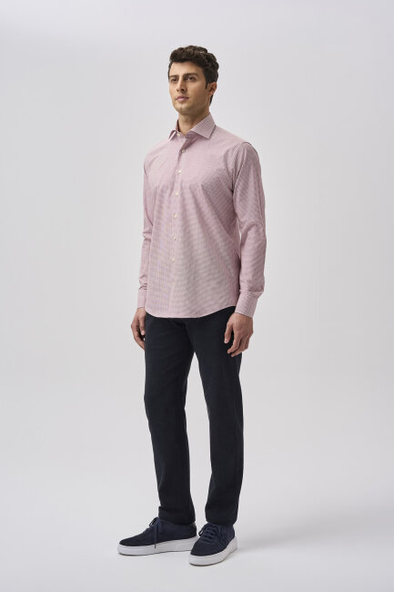 Bisse Studio Uzun Kollu Regular Fit İtalyan Yaka Cepsiz Erkek Bordo Gömlek (1)