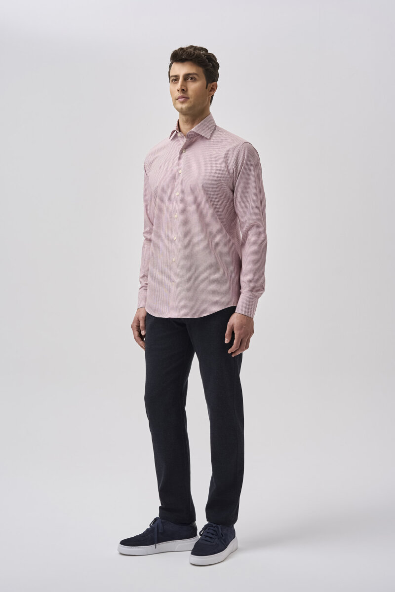 Bisse Studio Uzun Kollu Regular Fit İtalyan Yaka Cepsiz Erkek  Bordo Gömlek - 2