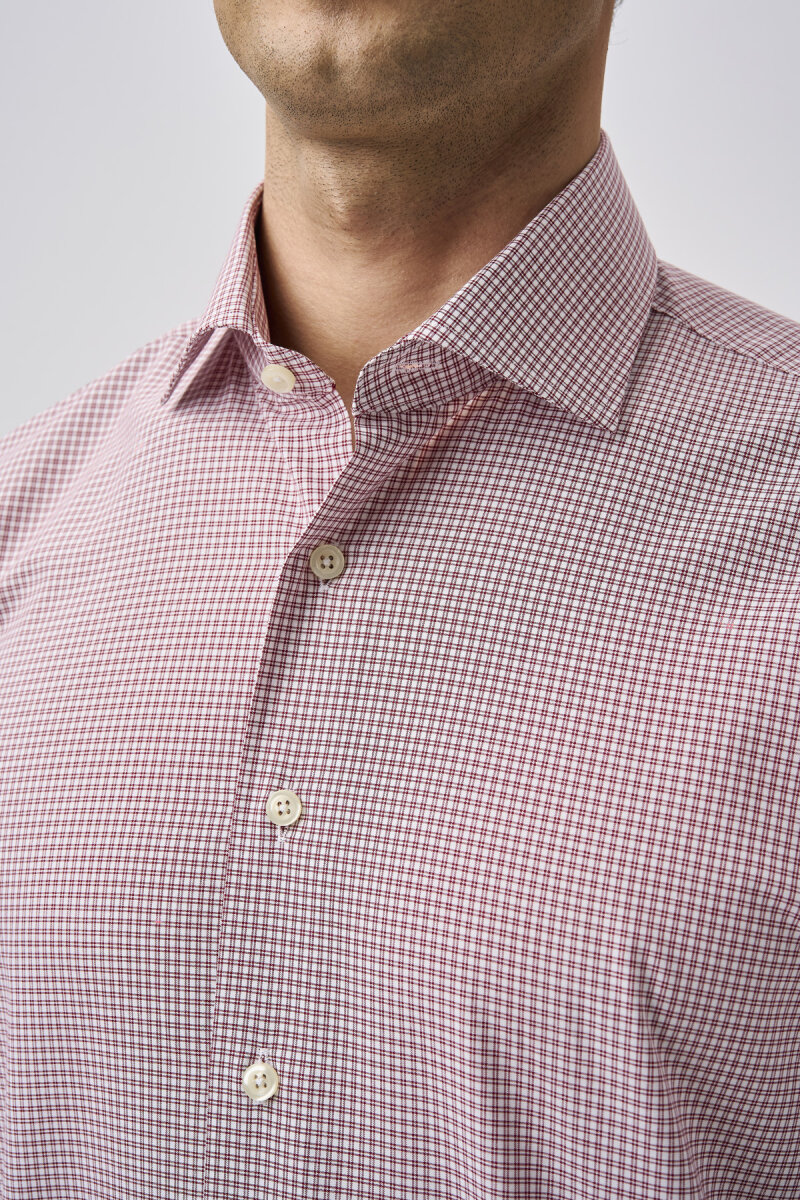 Bisse Studio Uzun Kollu Regular Fit İtalyan Yaka Cepsiz Erkek  Bordo Gömlek - 4