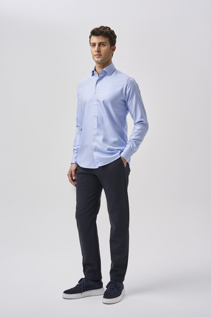 Bisse Studio Uzun Kollu Regular Fit İtalyan Yaka Cepsiz Erkek Gömlek Mavi - 2