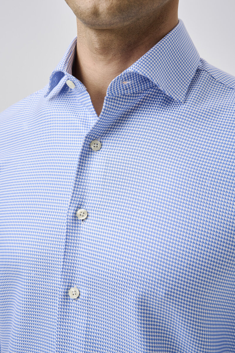 Bisse Studio Uzun Kollu Regular Fit İtalyan Yaka Cepsiz Erkek Gömlek Mavi - 4