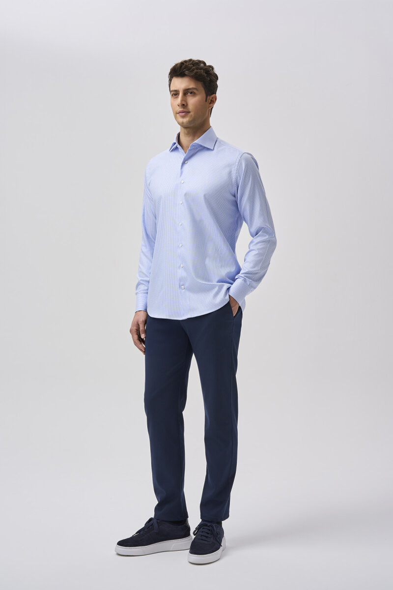 Bisse Studio Uzun Kollu Regular Fit İtalyan Yaka Cepsiz Erkek Mavi Gömlek - 2