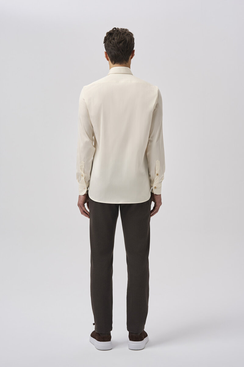 Bisse Uzun Kollu İtalyan Yaka Cepsiz Ekru Gömlek - 3