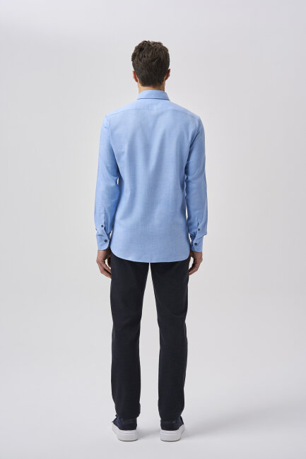 Bisse Uzun Kollu İtalyan Yaka Cepsiz Mavi Gömlek - 3