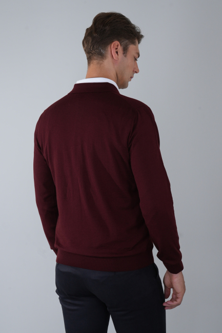 Bordo Düğmeli Polo Yaka Erkek Yün Triko (1)