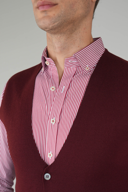 Bordo Düz Triko Yün Erkek Yelek - 3