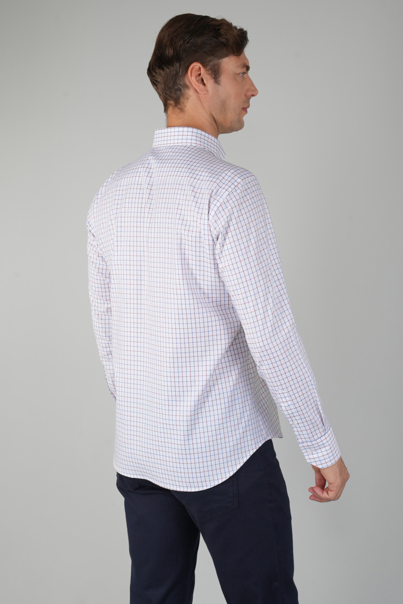 Bordo Kareli Regular Fit Erkek Pamuk Gömlek - 2