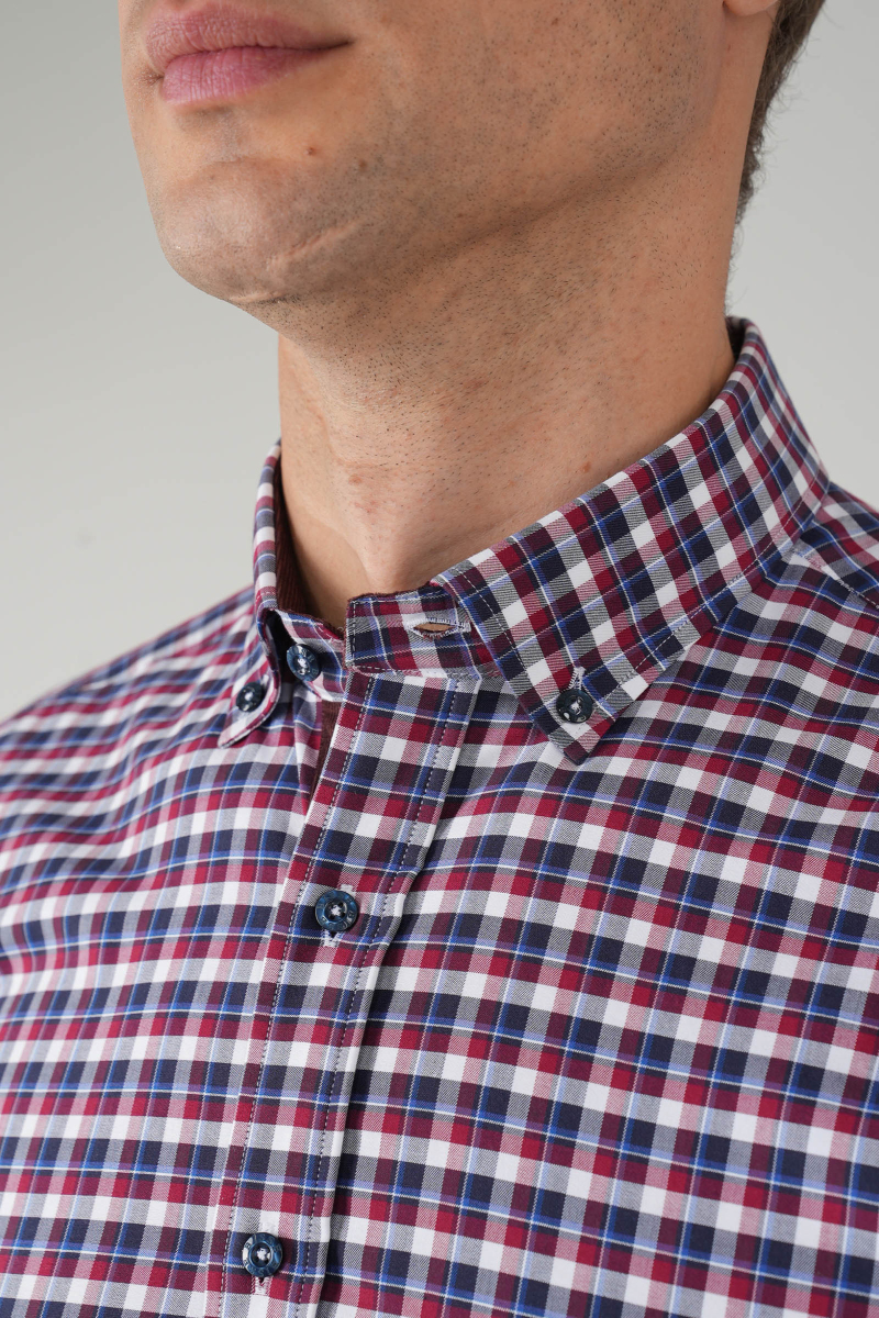 Bordo Kareli Regular Fit Kareli Erkek Gömlek - 3