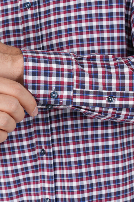 Bordo Kareli Regular Fit Kareli Erkek Gömlek - 4
