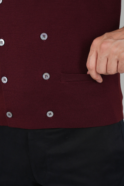 Bordo Kruvaze Yün Erkek Yelek - 3