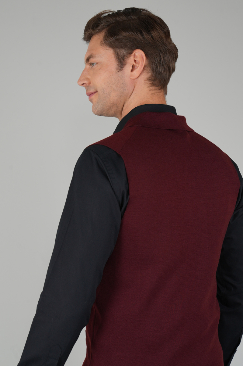 Bordo Kruvaze Yün Erkek Yelek - 2