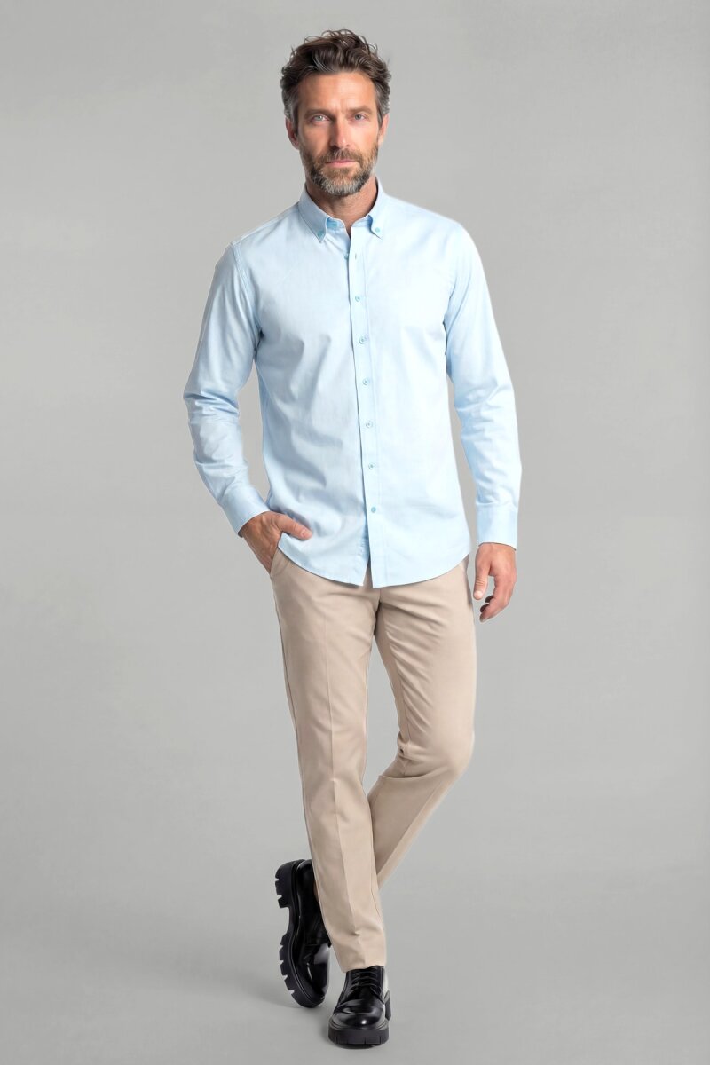Casuel Regular Fit Spor Pamuk Açık Mavi Erkek Gömlek - 3