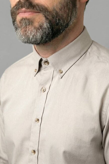 Casuel Regular Fit Spor Pamuk Bej Erkek Gömlek - 3