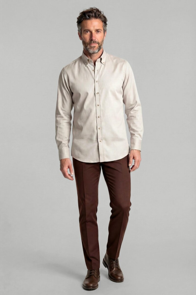 Casuel Regular Fit Spor Pamuk Bej Erkek Gömlek - 4