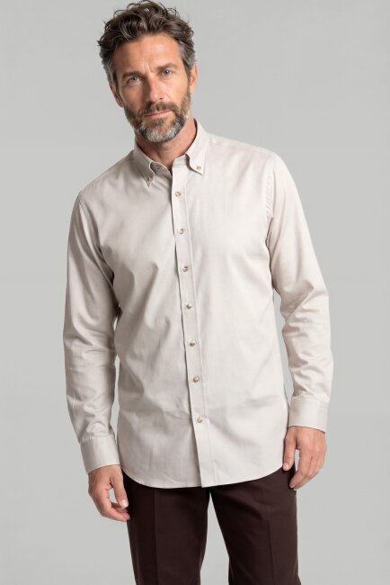 Casuel Regular Fit Spor Pamuk Bej Erkek Gömlek - 1