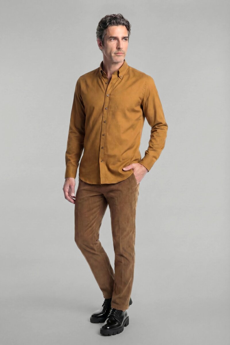 Casuel Regular Fit Spor Pamuk Hardal Erkek Gömlek - 3