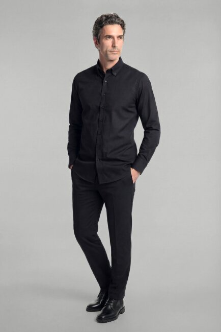Casuel Regular Fit Spor Pamuk Siyah Erkek Gömlek - 3