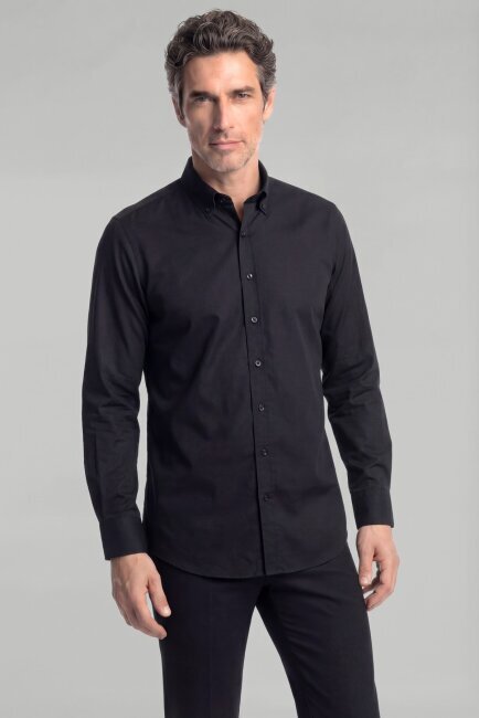 Casuel Regular Fit Spor Pamuk Siyah Erkek Gömlek 