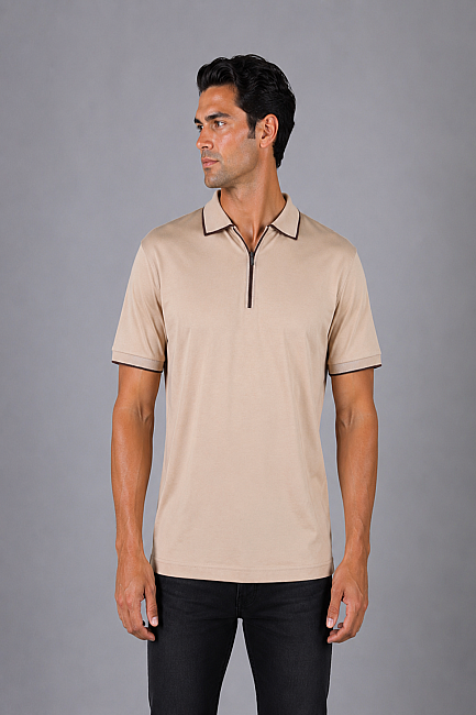 Bej Çerçeve Polo Yaka Fermuarli T-shirt (0)