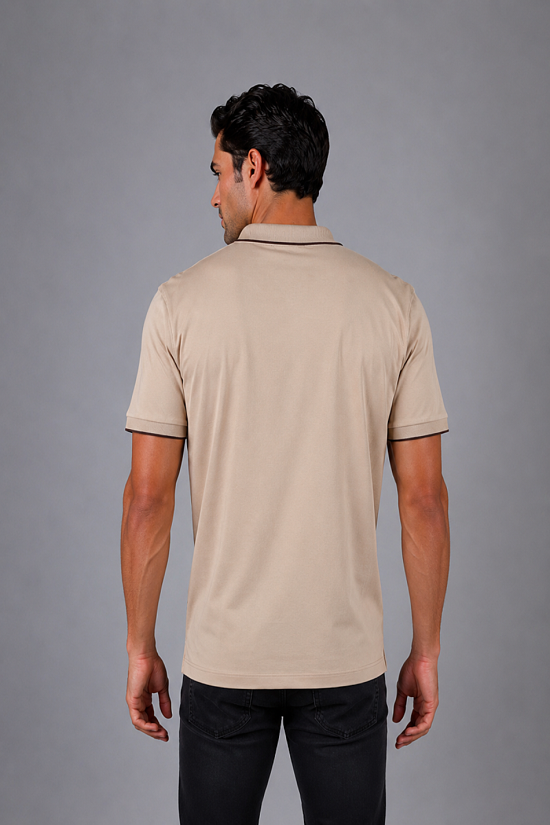 Bej Çerçeve Polo Yaka Fermuarli T-shirt (1)