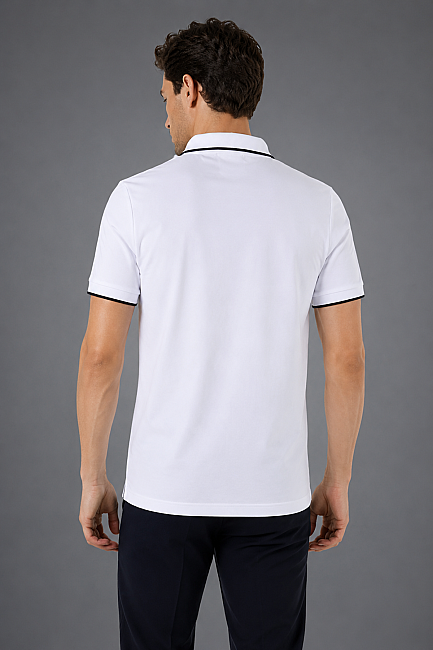 Beyaz Çerçeve Polo Yaka Fermuarli T-shirt (1)