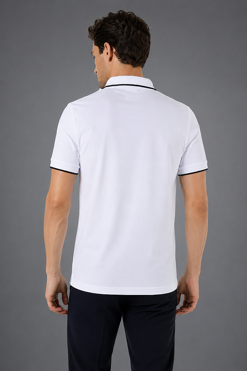 Beyaz Çerçeve Polo Yaka Fermuarli T-shirt (1)