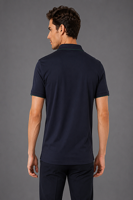 Lacivert Çerçeve Polo Yaka Fermuarli T-shirt (1)