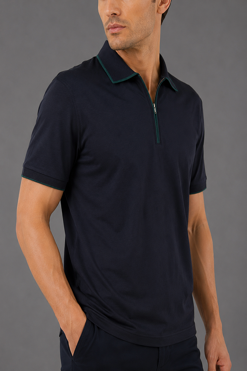Lacivert Çerçeve Polo Yaka Fermuarli T-shirt - 4