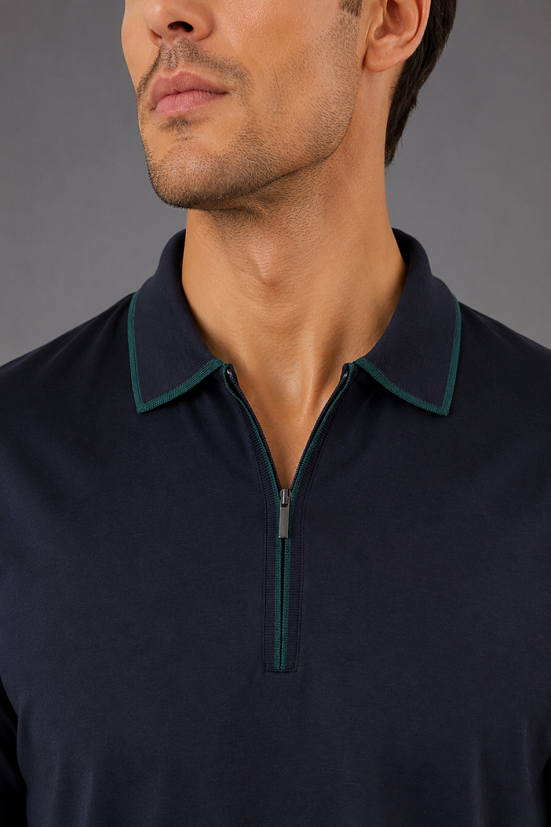 Lacivert Çerçeve Polo Yaka Fermuarli T-shirt - 3