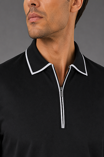 Si̇yah Çerçeve Polo Yaka Fermuarli T-shirt (2)