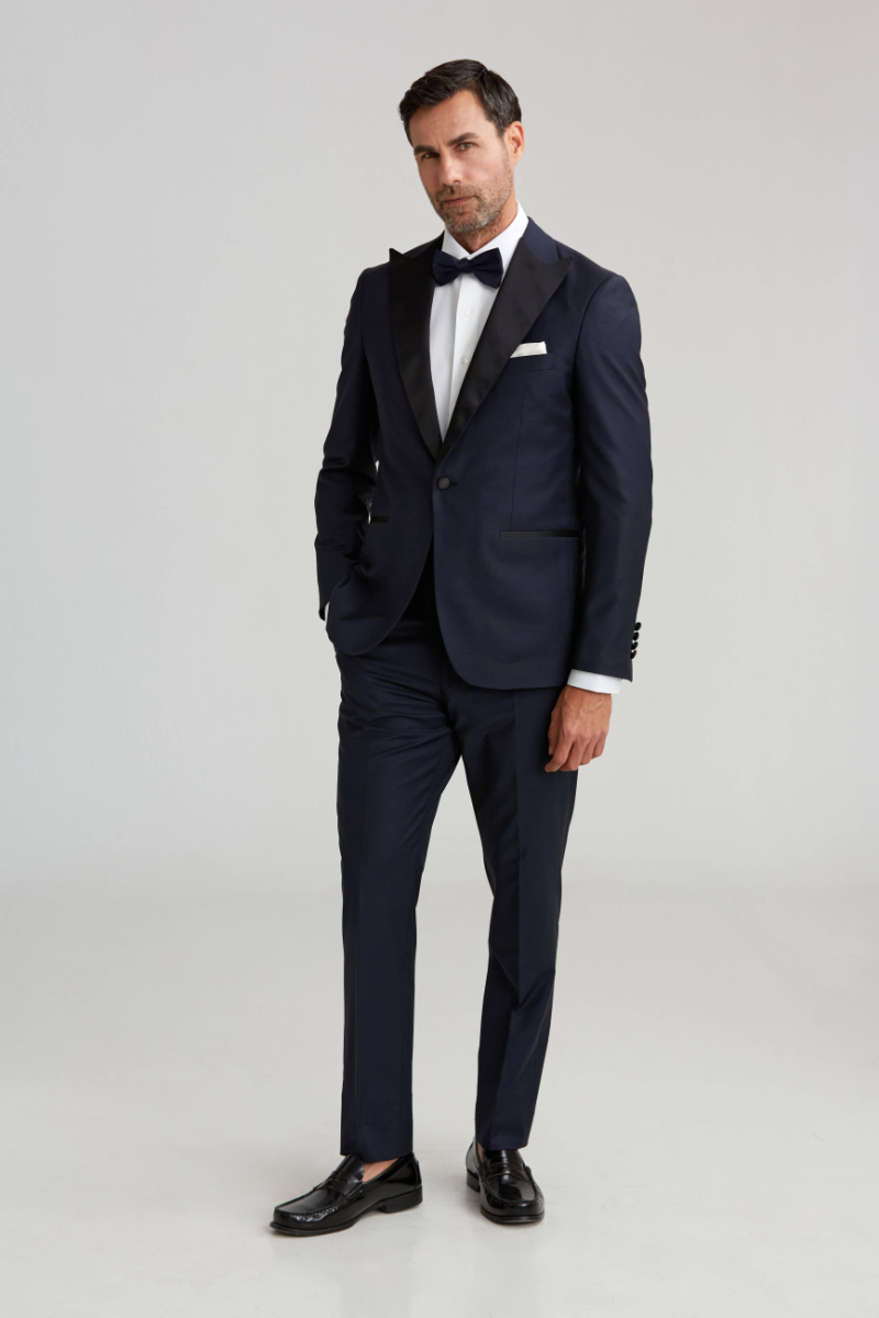 Çıkma Yaka Lacivert Erkek Smokin Takım - 5