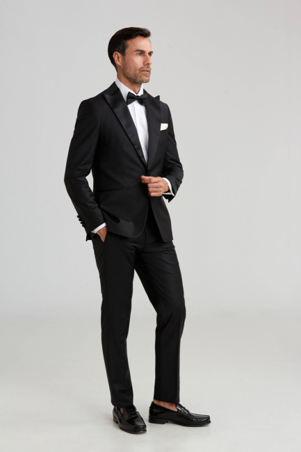 Çıkma Yaka Siyah Erkek Smokin Takım - 6