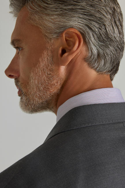 Comfort Fit 6 Drop Dokuma Mono Yaka Çift Yırtmaçlı Gri Erkek Takım Elbise - 6