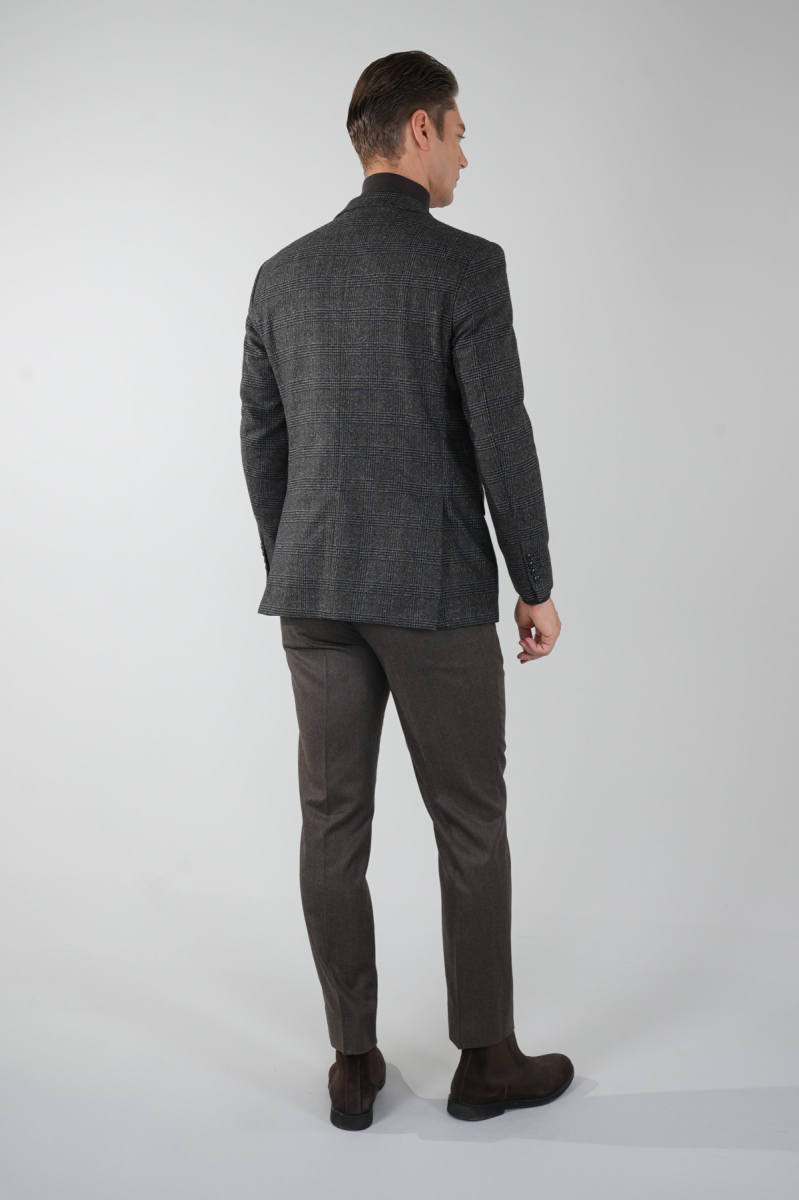 Comfort Fit Antrasit Mono Yaka Çift Yırtmaçlı 6 Drop Erkek Yün Ceket (1)