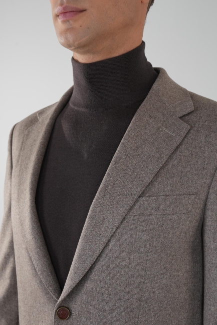 Comfort Fit Bej Mono Yaka Çift Yırtmaçlı 6 Drop Yün  Erkek Ceket - 5