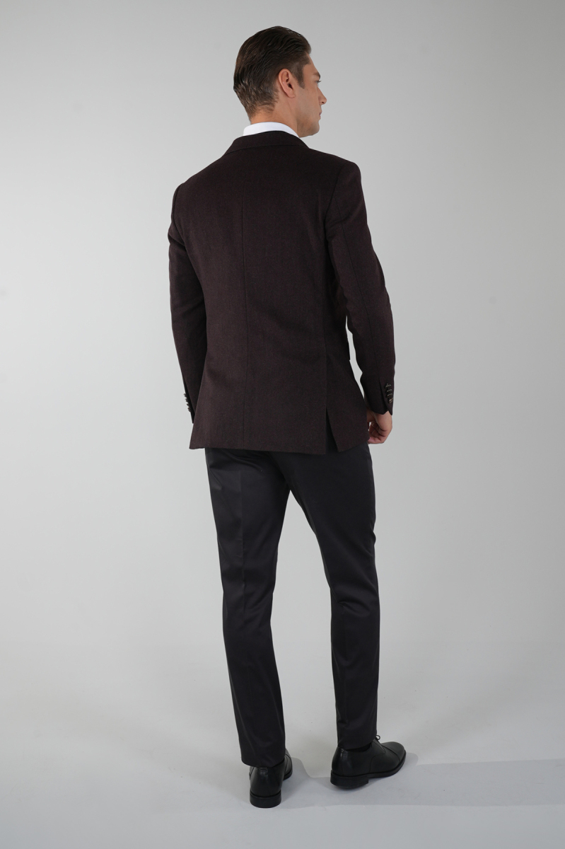 Comfort Fit Bordo Mono Yaka Çift Yırtmaçlı 6 Drop Yün Erkek Ceket - 2