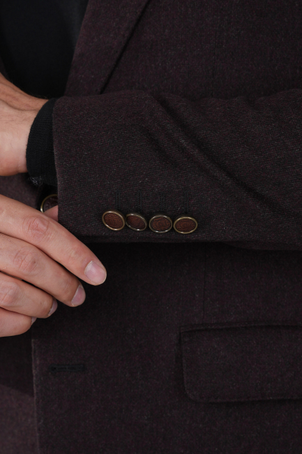 Comfort Fit Bordo Mono Yaka Çift Yırtmaçlı 6 Drop Yün Erkek Ceket - 3