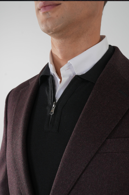 Comfort Fit Bordo Mono Yaka Çift Yırtmaçlı 6 Drop Yün Erkek Ceket - 4