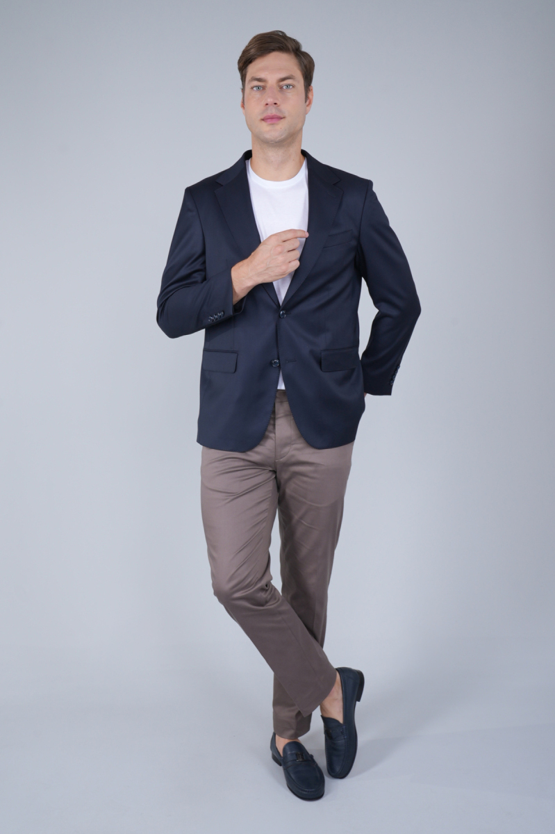 Comfort Fit Lacivert Mono Yaka Çift Yırtmaçlı 4 Drop Erkek Yün Ceket - 5